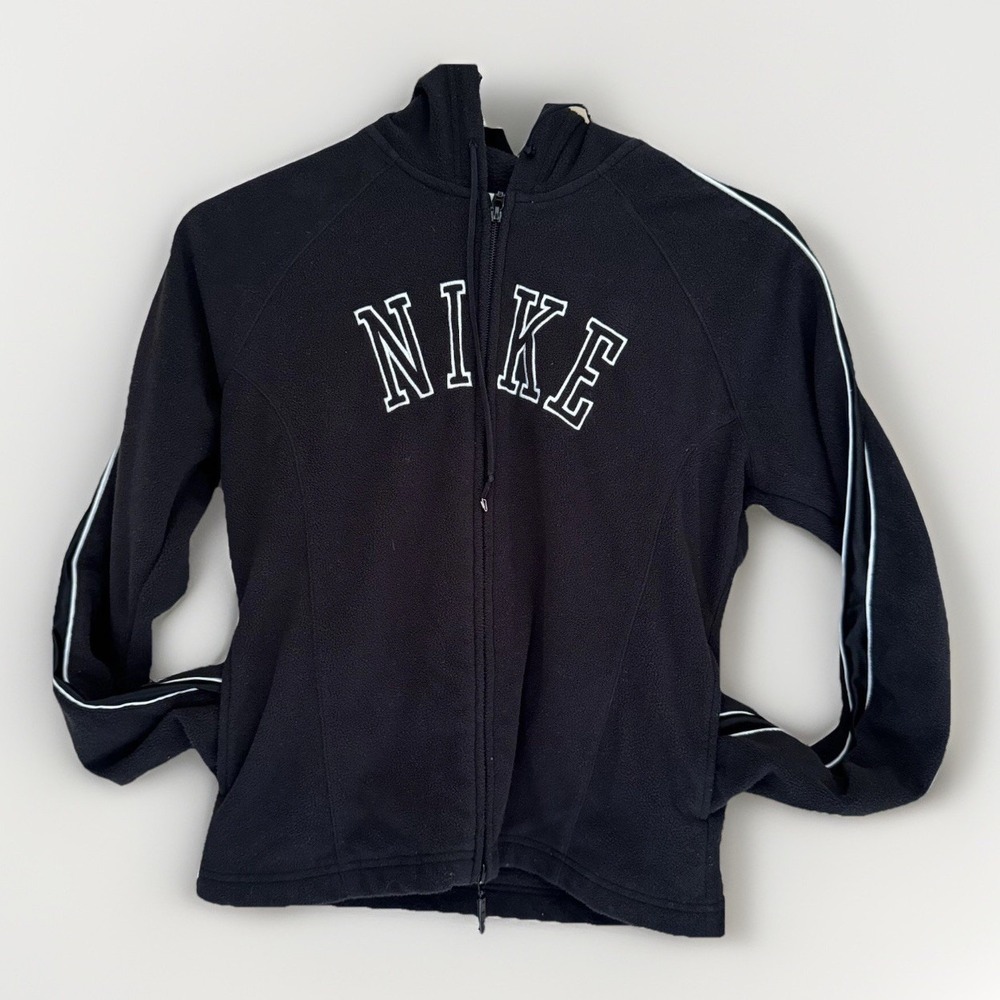 NIKE Sweatshirt Womens S Black Fleece Hooded Silver Tag VTG Retro 90s Y2K Hoodie